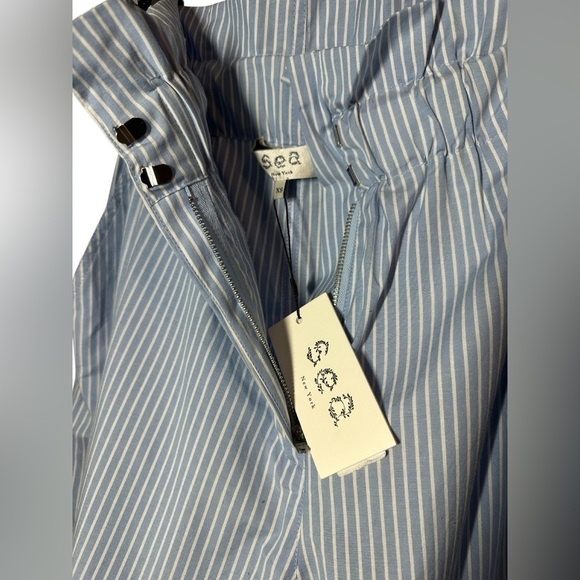 NWT Sea New York Salma Suiting Pinstripe Paper Bag Waist Blue Shorts Size XS - Picture 3 of 9